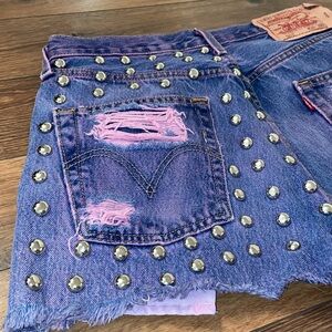 Levi's Pink and Purple Jean Shorts with Distressed Design
